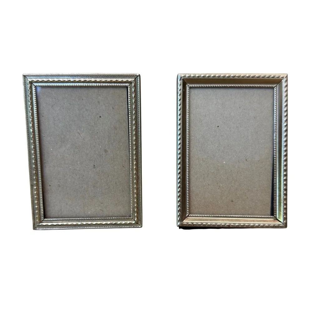 VTG Goldtone Metal Miniature Picture Frames Set of 2 Beaded Ornate‎ Scroll 4x3